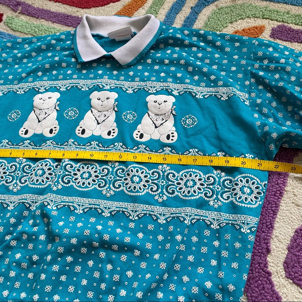 VTG Spumoni by Franko Bandana Teddy Bear All Over Print Collared Sweatshirt - Picture 5 of 5